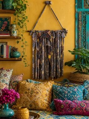 4/$15 Boho Patterned Fabric Wall Hanging - Multicolor Bohemian Maximalism